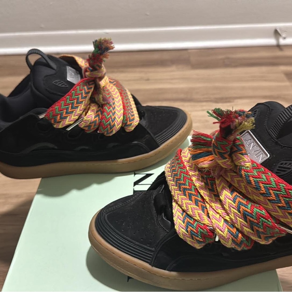 Lanvin black leather curb sneakers